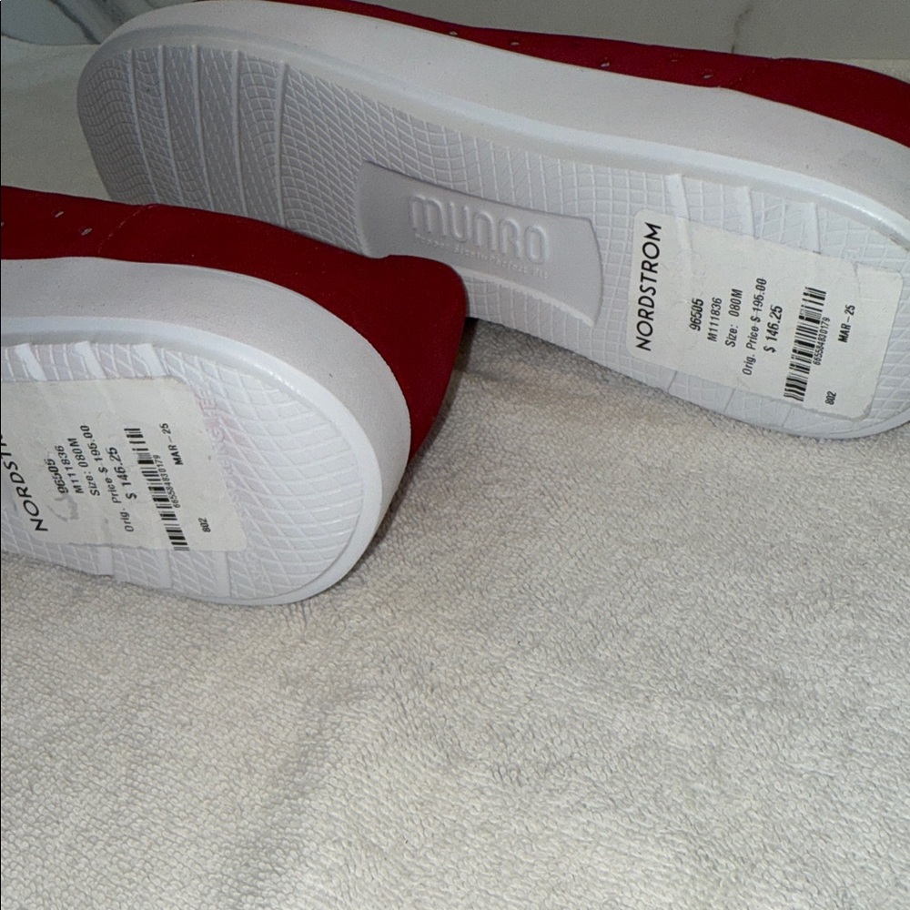 Munro Red Slip-On Flats with Perforated Design - Picture 8 of 11